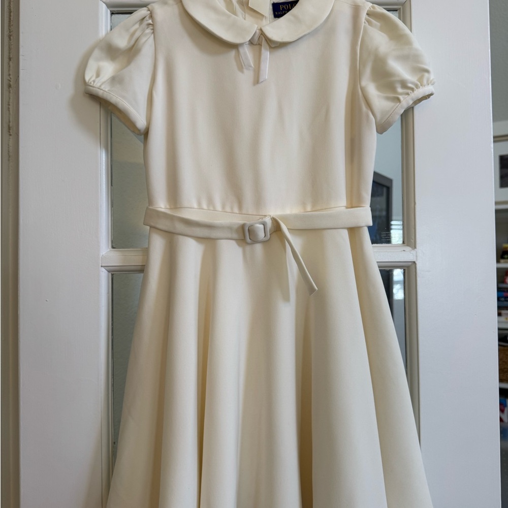 Polo Ralph Lauren Girls Cream Belted Peter Pan Collar Dress